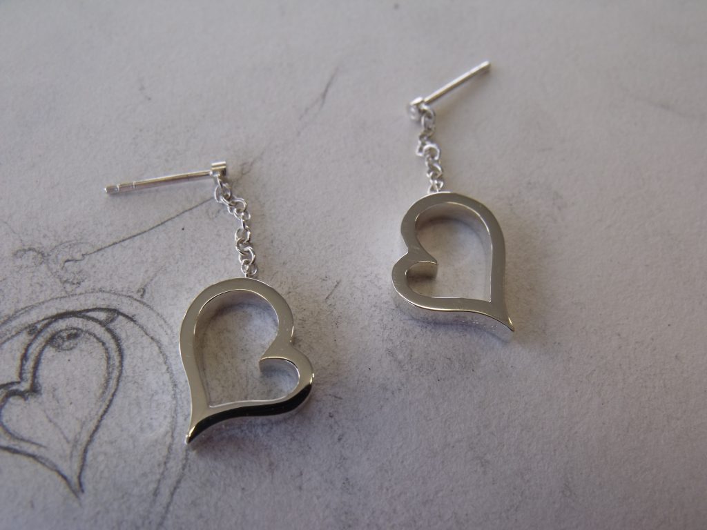 Sterling silver heart earrings. By Marcus Ó Broin Jewellery, Kelowna, BC