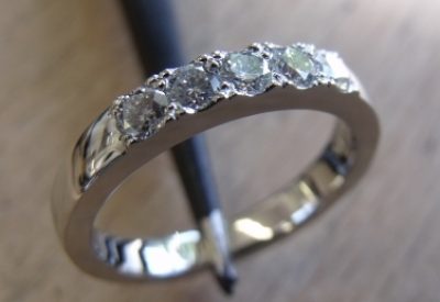 Bead set diamond wedding ring in white gold. By Marcus Ó Broin Jewellery, Kelowna, BC
